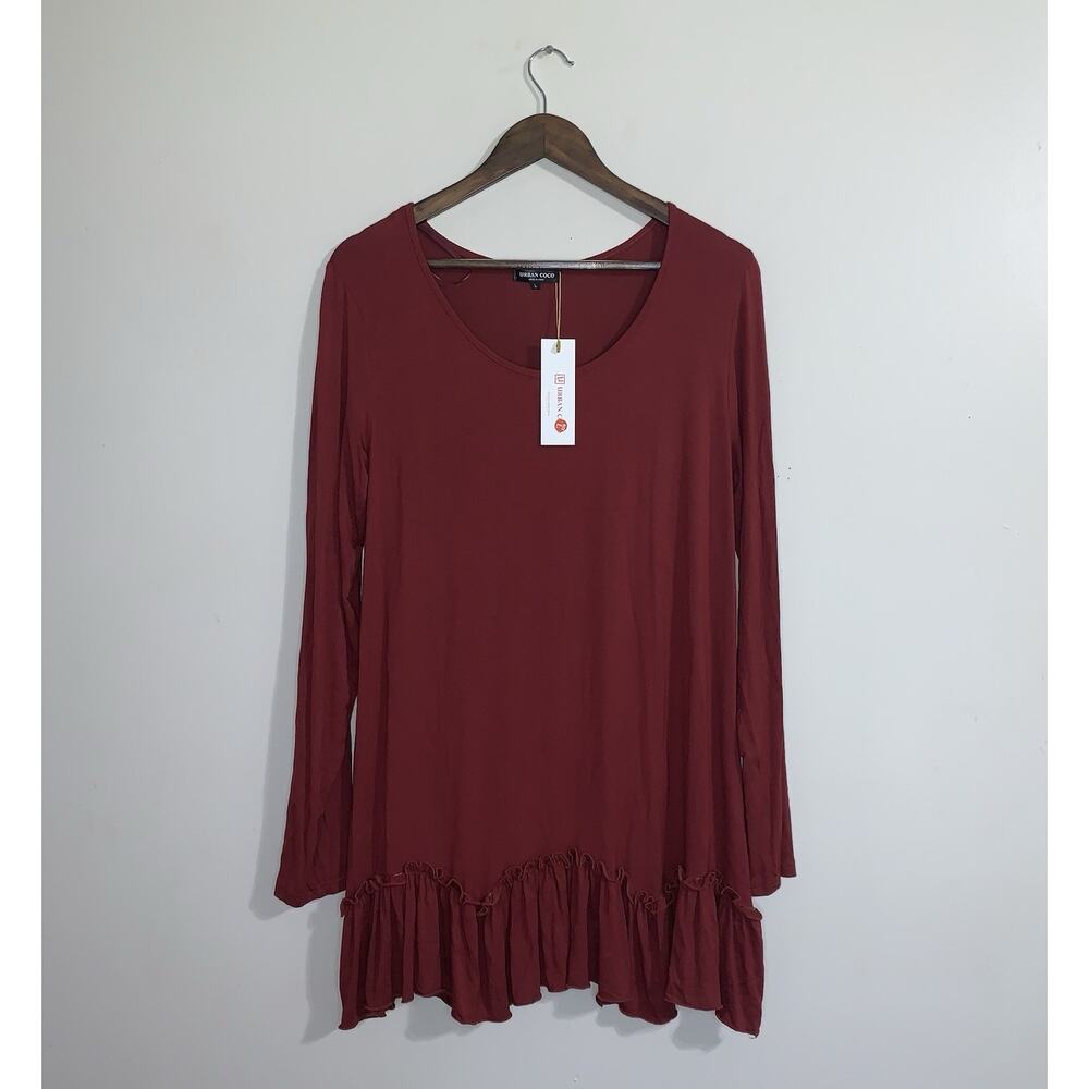 Urban Coco Red Long Sleeve Soft Short Mini Casual Stretchy Women Dress Size L